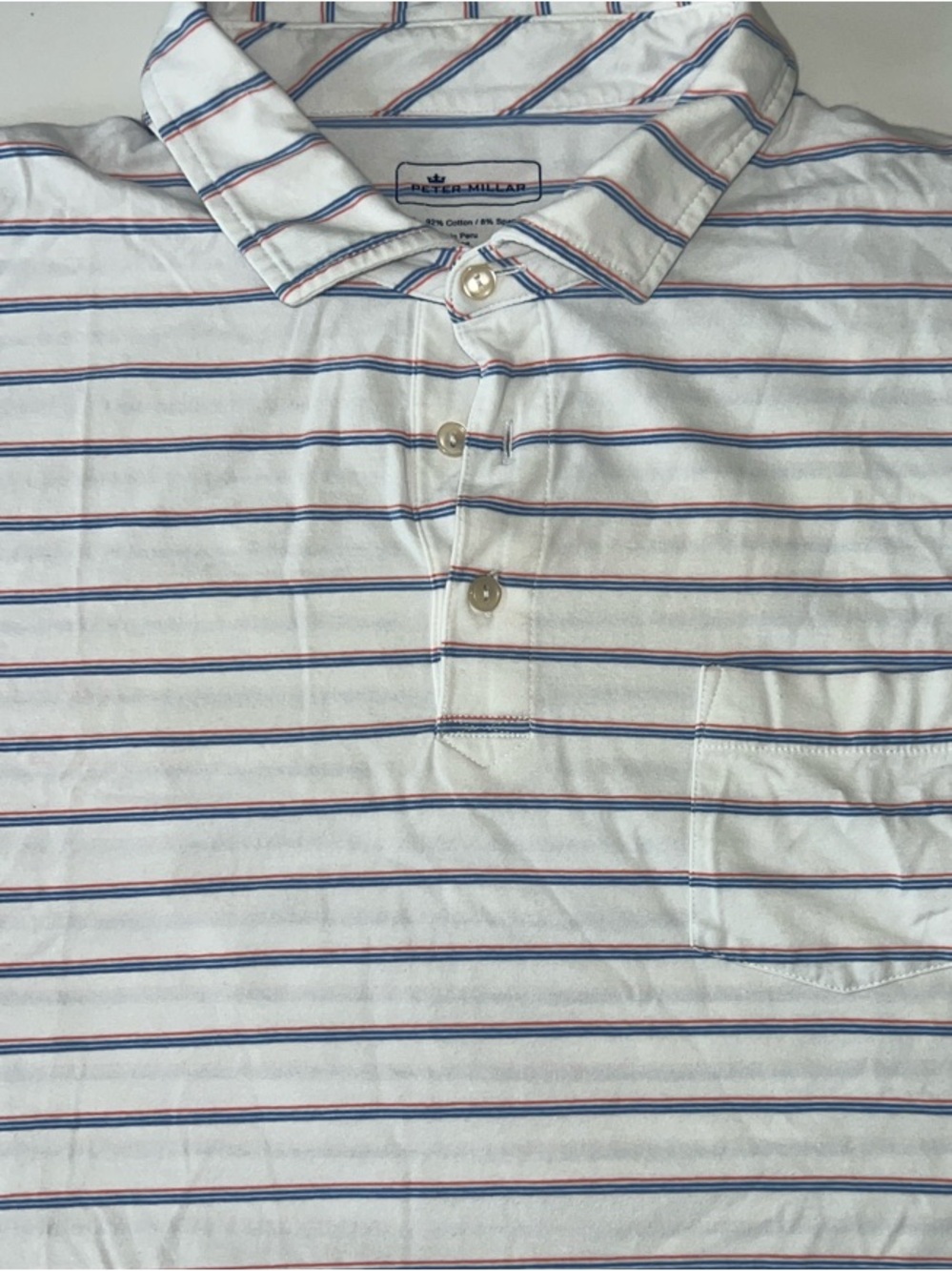 Peter Millar White Polo with Blue and Red Stripes